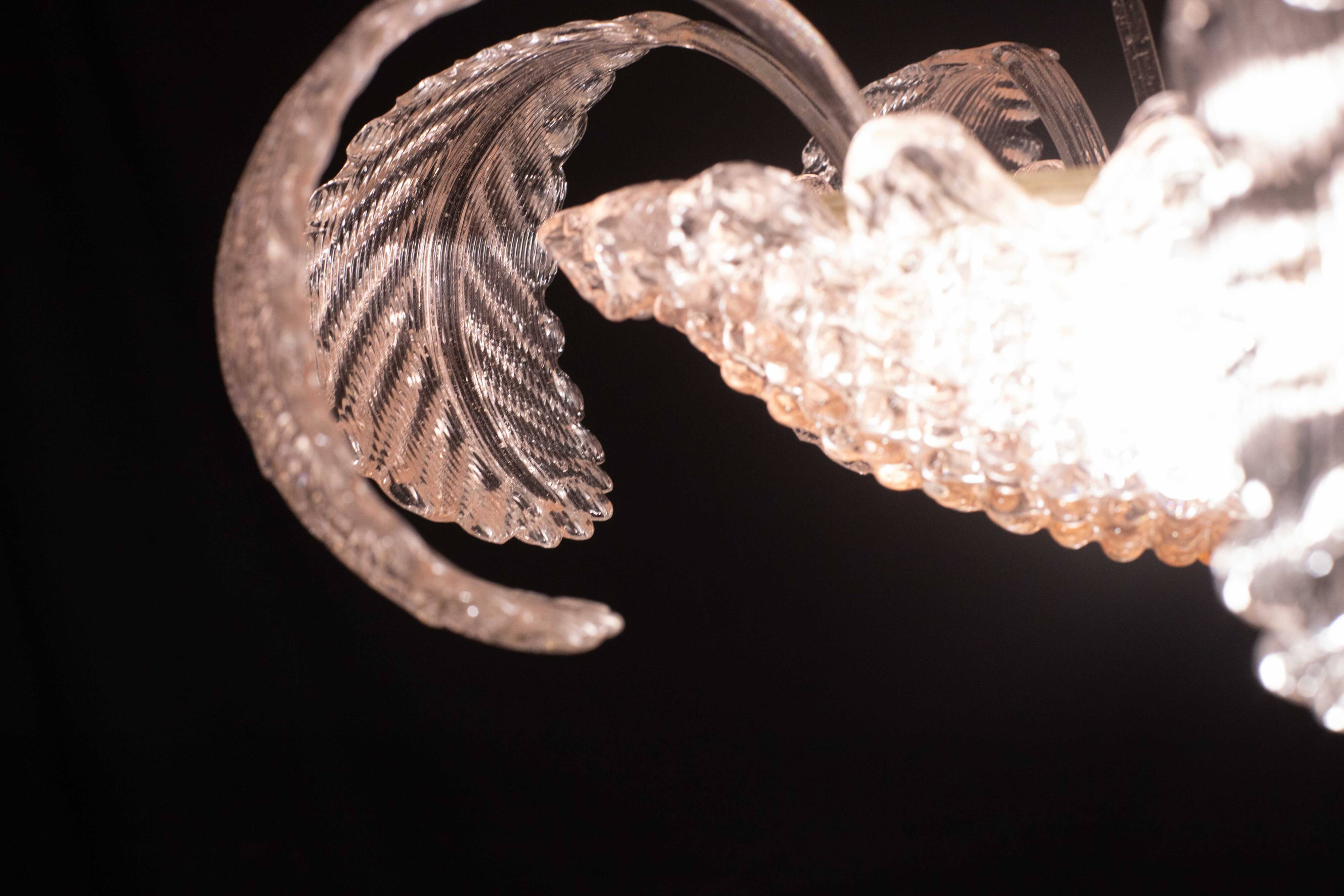 Pink Art Decò Barovier e Toso Chandelier, Murano Glass, 1950s