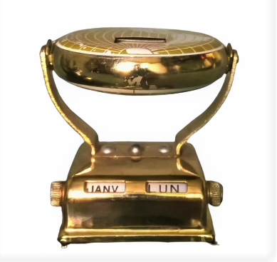 Perpetual calendar swallow in patinated regulation on black marble base ~ 50s