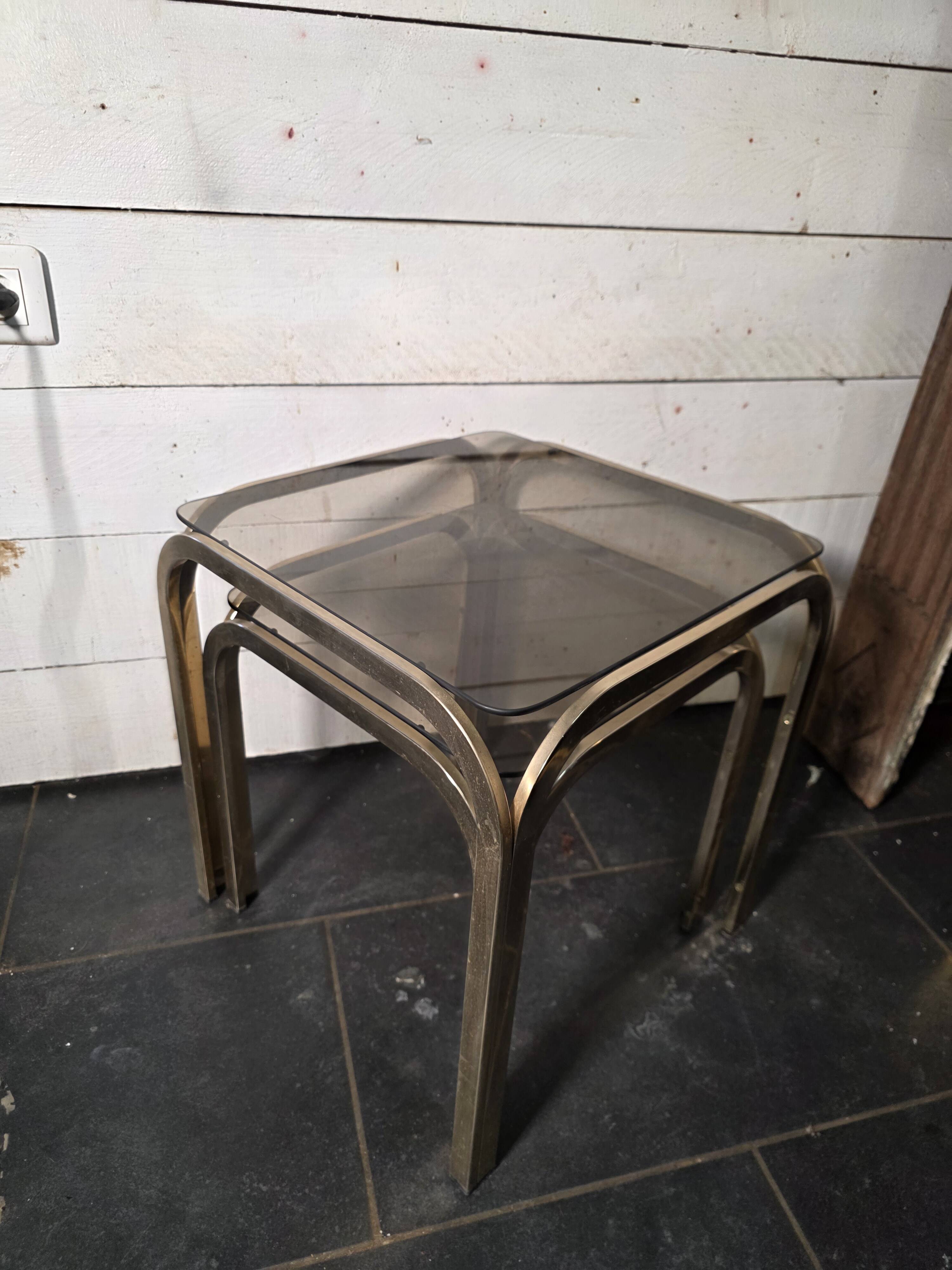 1970s golden metal nesting table
