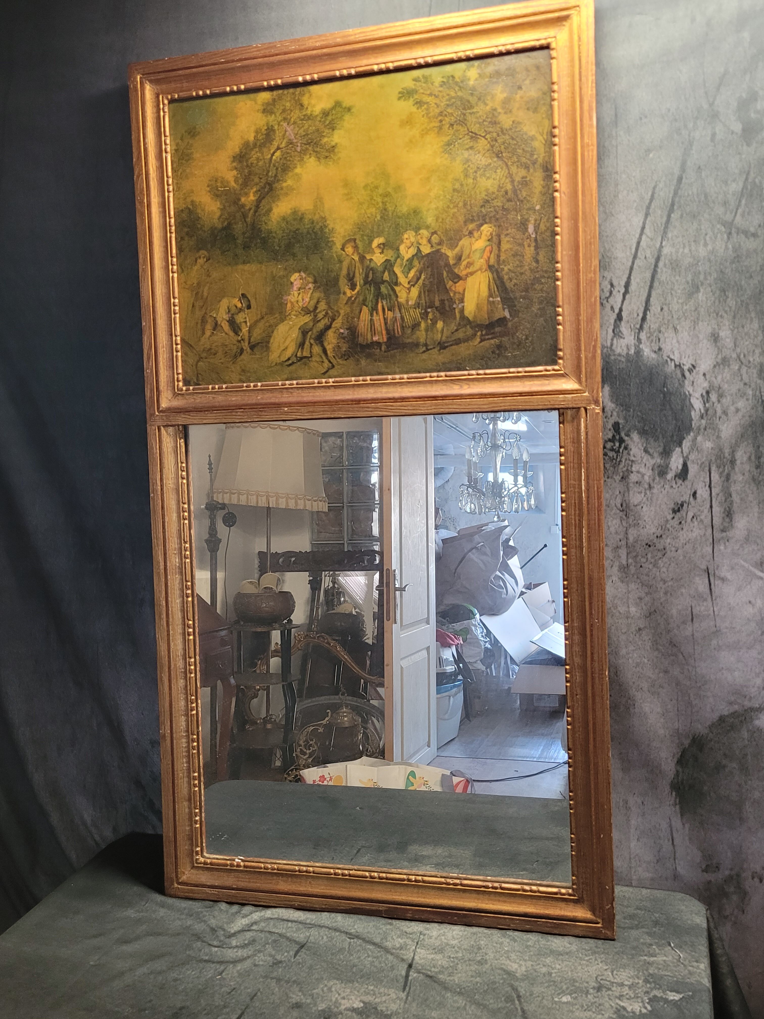 Gilded wooden trumeau surmounted by a gallant scene - 1900