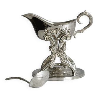 saucière ancienne en métal avec chauffe-plat bougie et louche