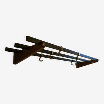 Teak, brass and black metal coat and hat rack, 1960s