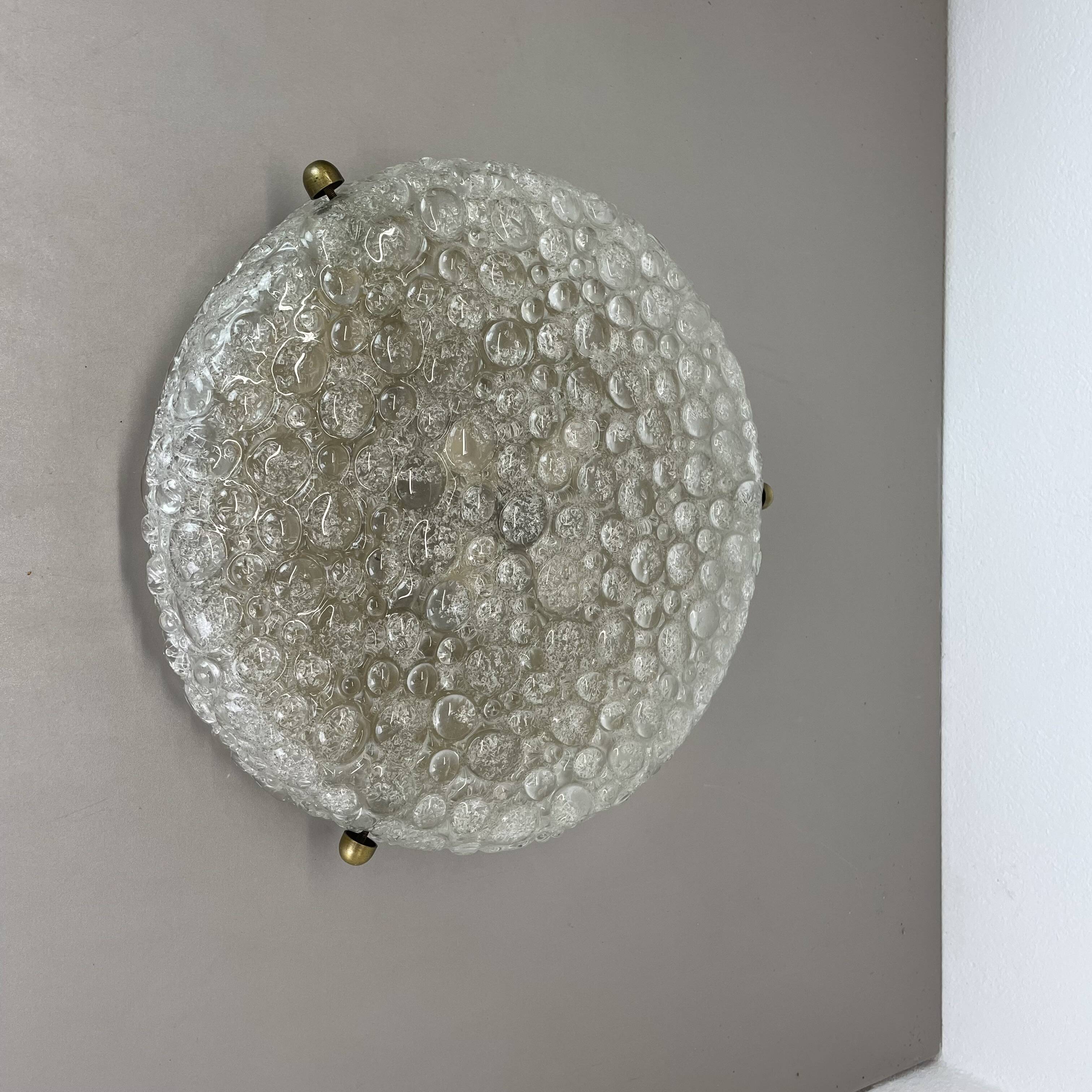 Large 40cm Murano Ice Glass Flushmount Wall Light by Hillebrand Leuchten, 1