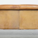 Vintage Sheepskin Leather 2-Seater Sofa in English Style