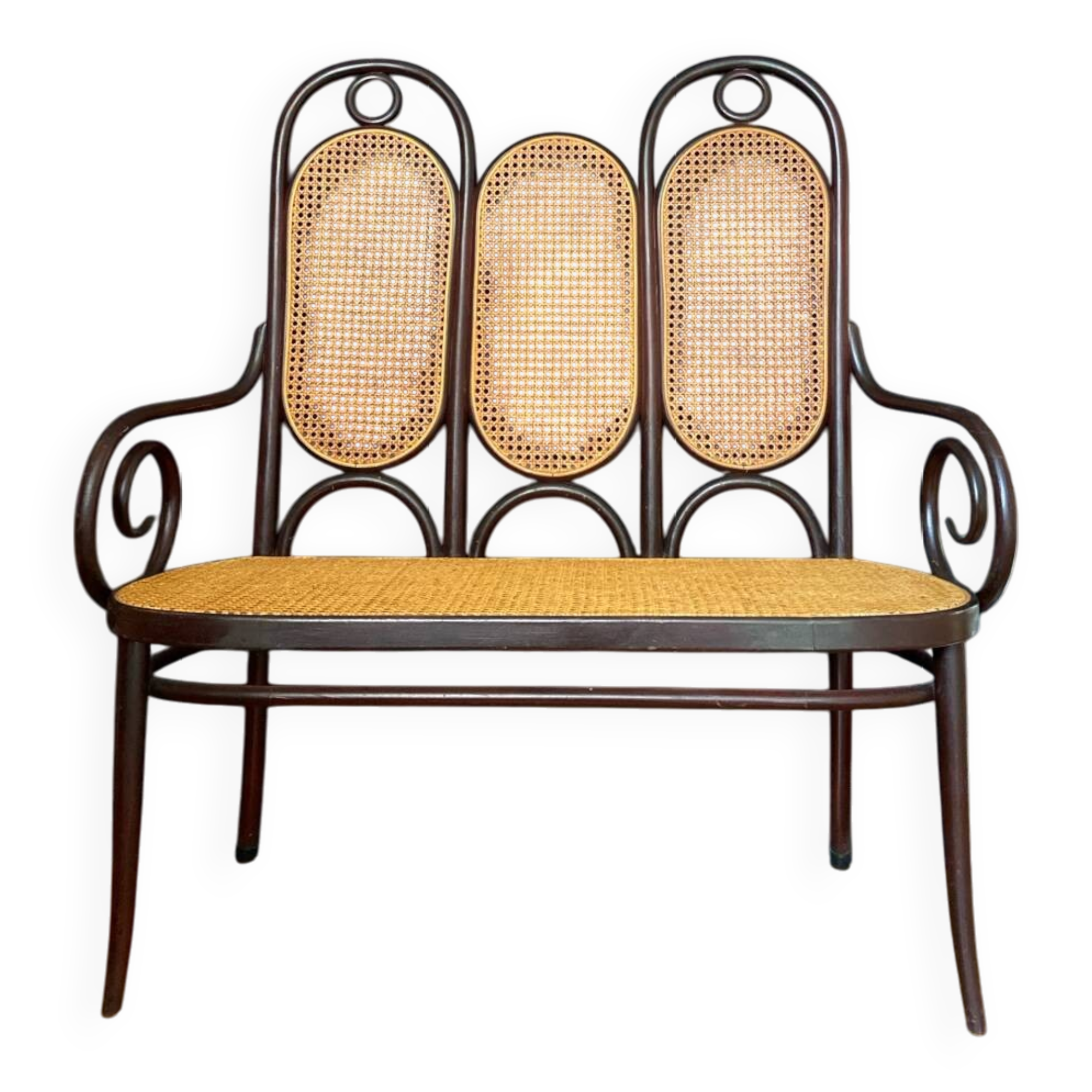 Bentwood and cane bench stamped Thonet - model 83 - early