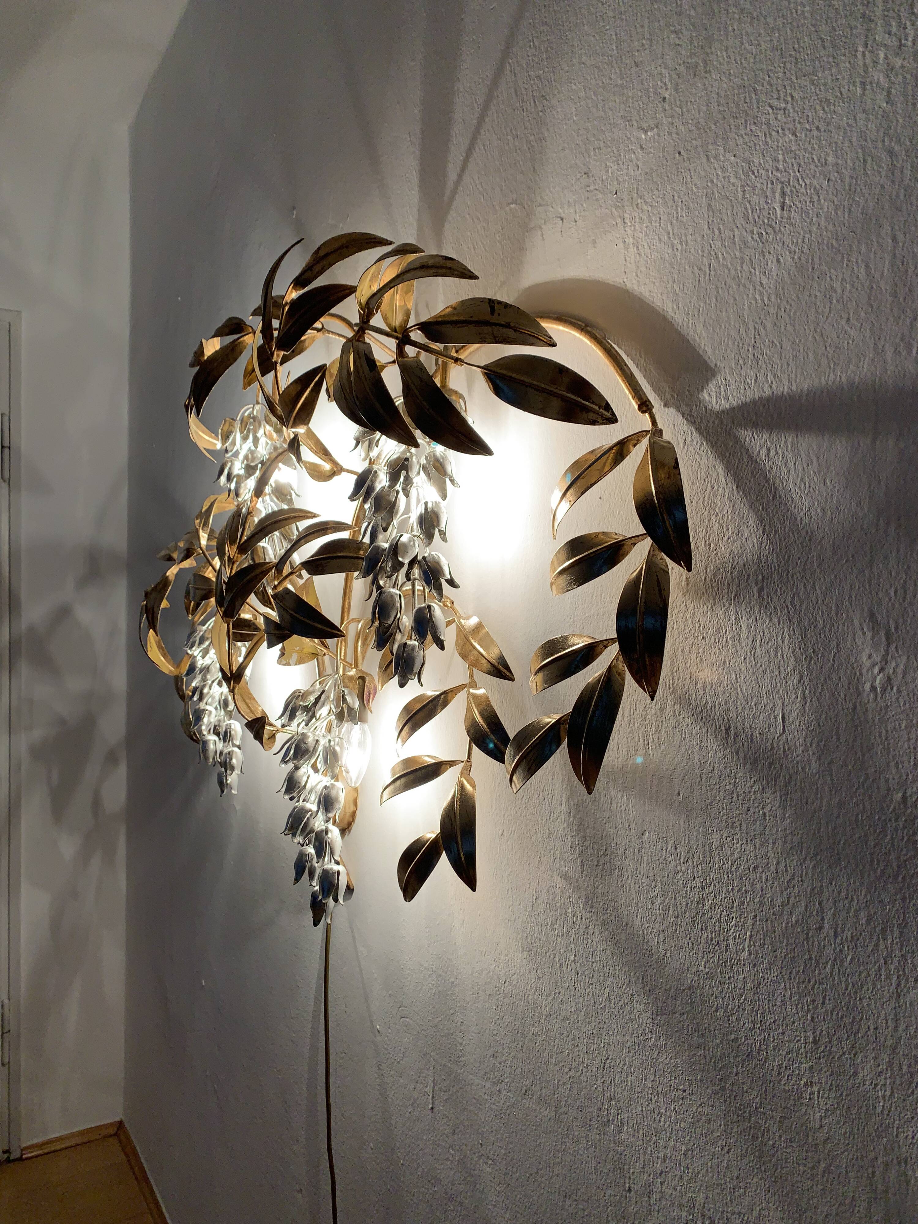 Large Hollywood Regency Palm Leaf Wall Lamp by Hans Kögl