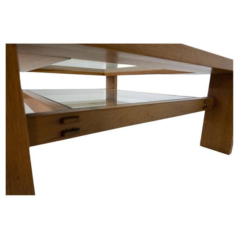 Mid-Century Modern Coffee Table by Guiseppe Rivadossi, Wood and Glass, Italy, 1970s