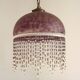 French Mid Century Purple Art Glass Ceiling Light Beaded Fringed Shade 4491