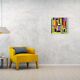 Modern abstract green, yellow, purple and orange mixed media painting