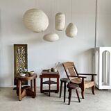 Small Japanese-style natural rattan and linen pendant light in the shape of a drop H40 D35