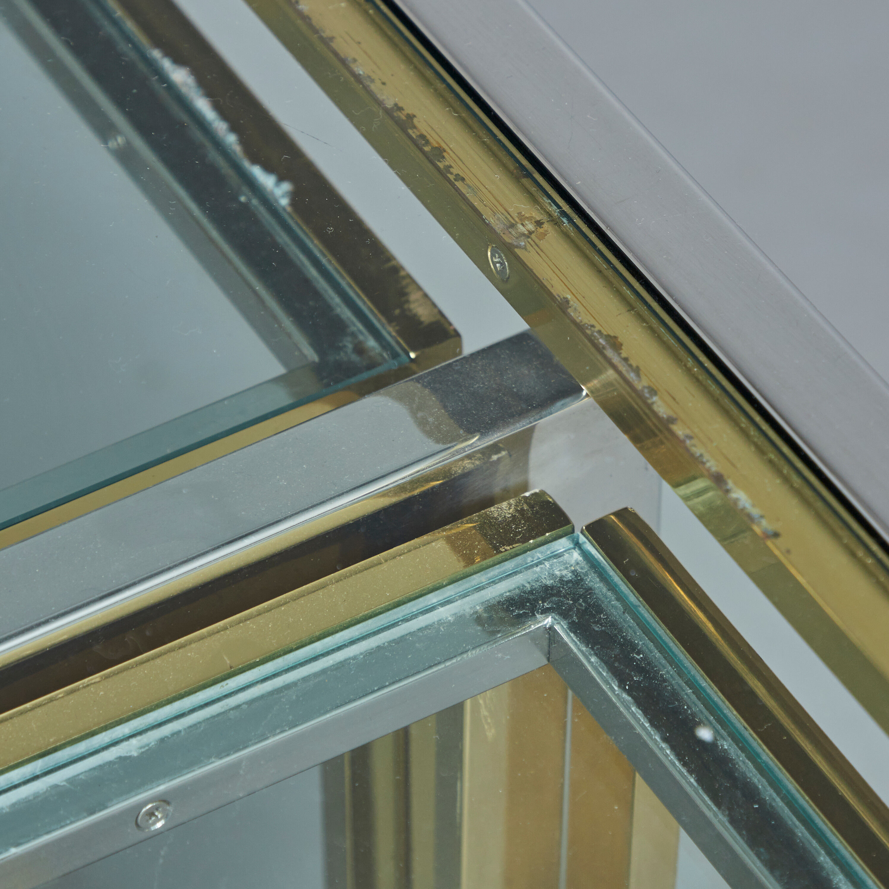 Brass and chrome coffee table with four nesting tables 1970