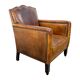 Fauteuil Moustache Français Antique – Fauteuil Club en Cuir Cognac – Début du 20ème siècle