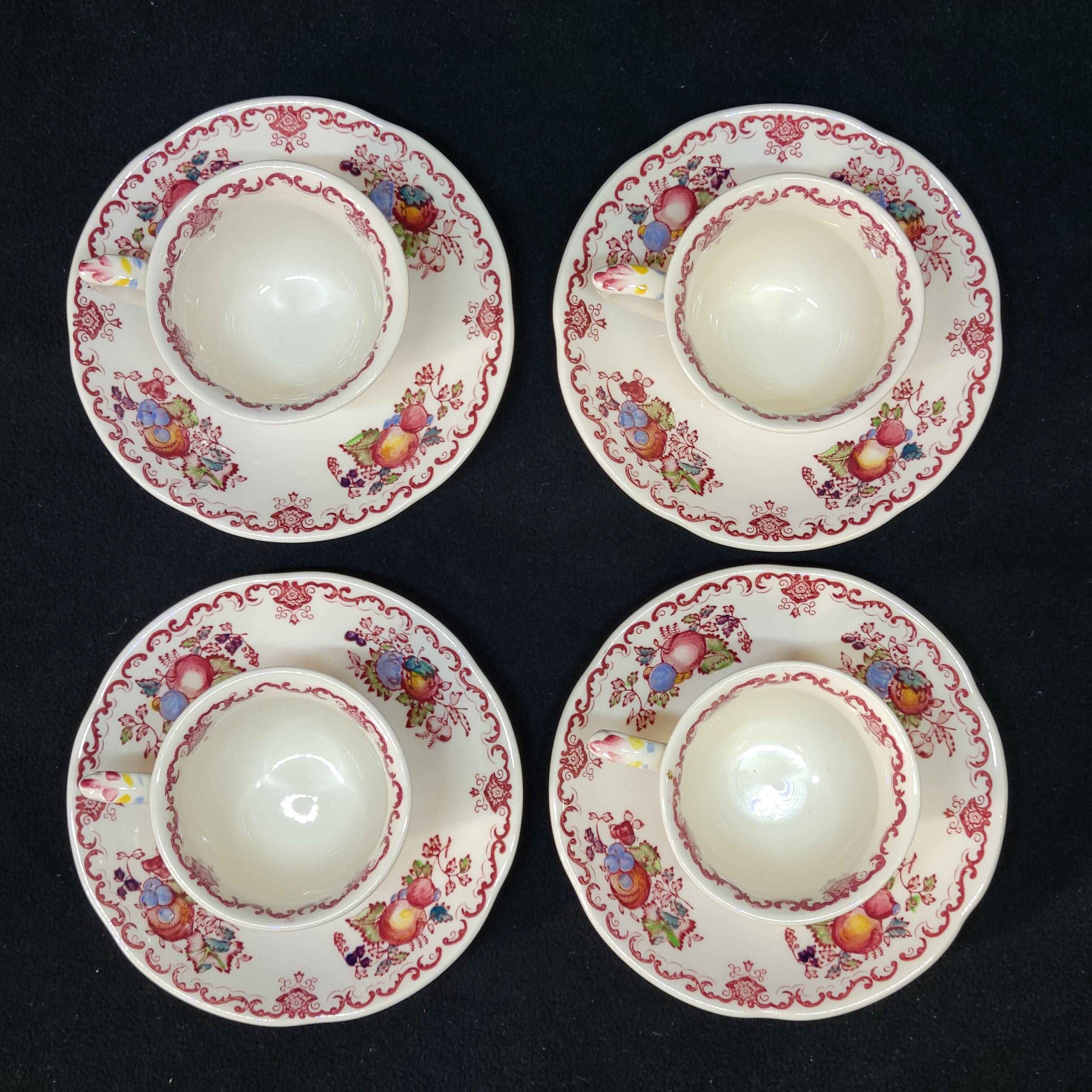 4 Mason's Fruit Basket Coffee Cups and Saucers Made In England