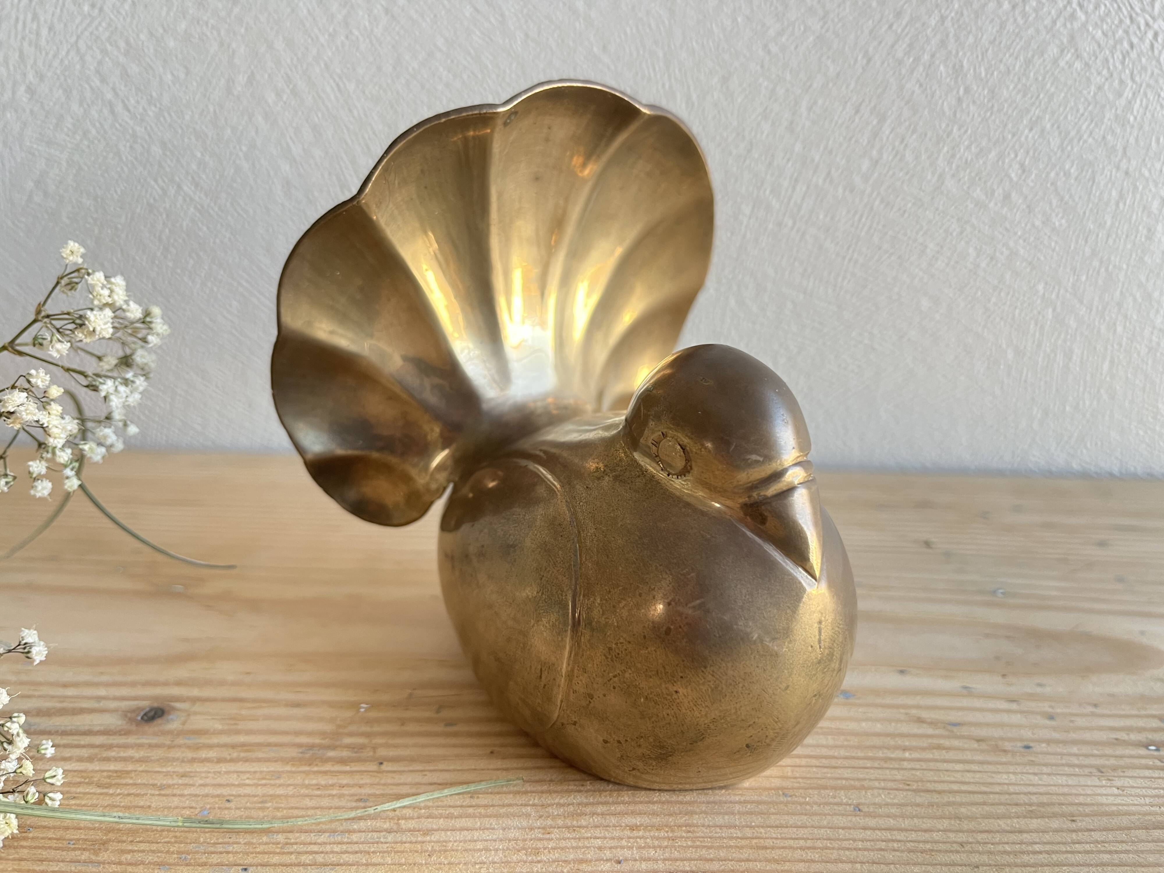 Peacock statuette in vintage brass