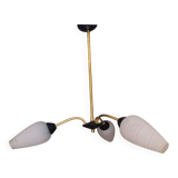 3 branch chandelier 1960 golden brass and opaline