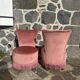 Pair of frog armchairs in pink velvet
