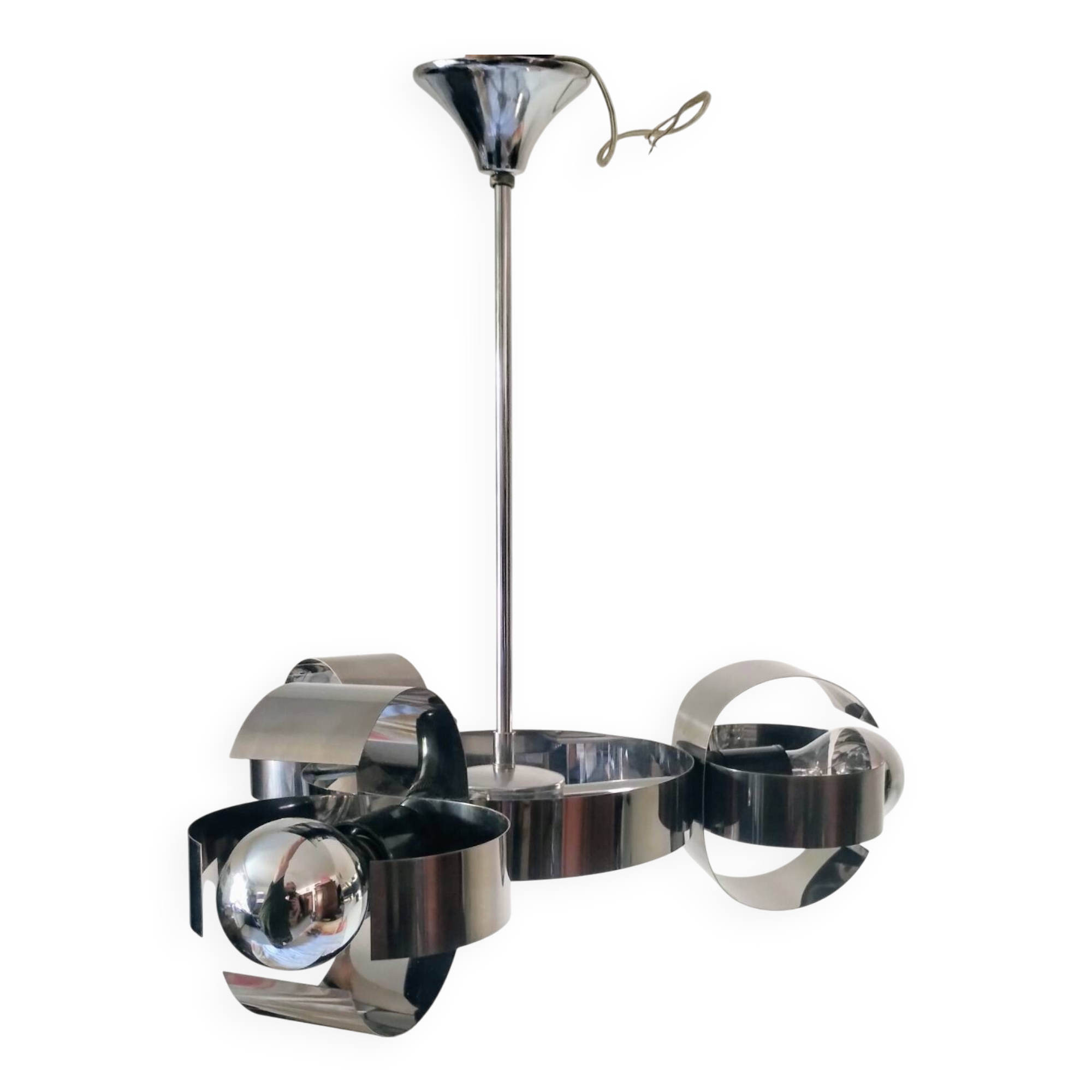 Space Age 3-light chandelier in chrome metal, 1970s