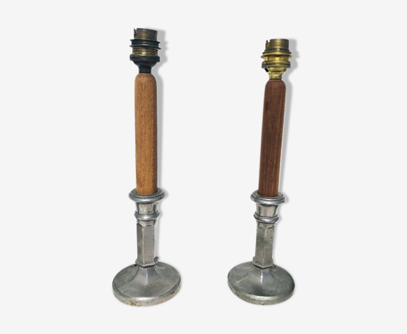 Paire de lampes chevet bois début 20ème