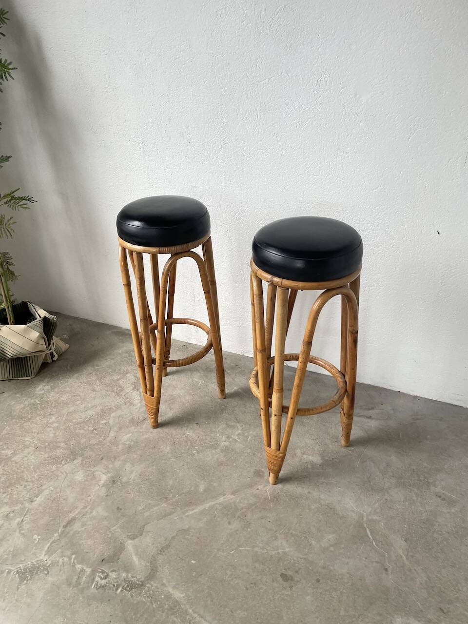Pair of high rattan stools