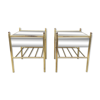 Pair of brass bedside tables and mirrors 80s, sofa tips