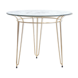 Triple tripod table in golden brass and screen-printed glass