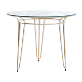 Triple tripod table in golden brass and screen-printed glass