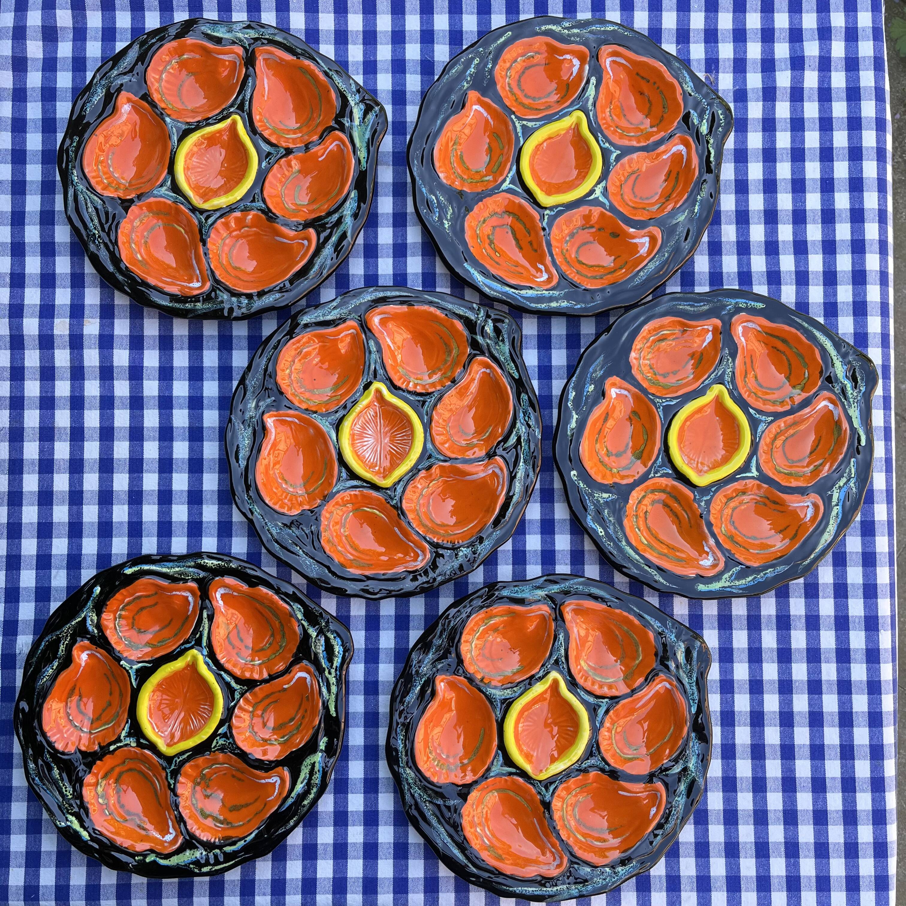 Set of 6 vintage oyster plates Gabriel Fourmaintraux 1960’s