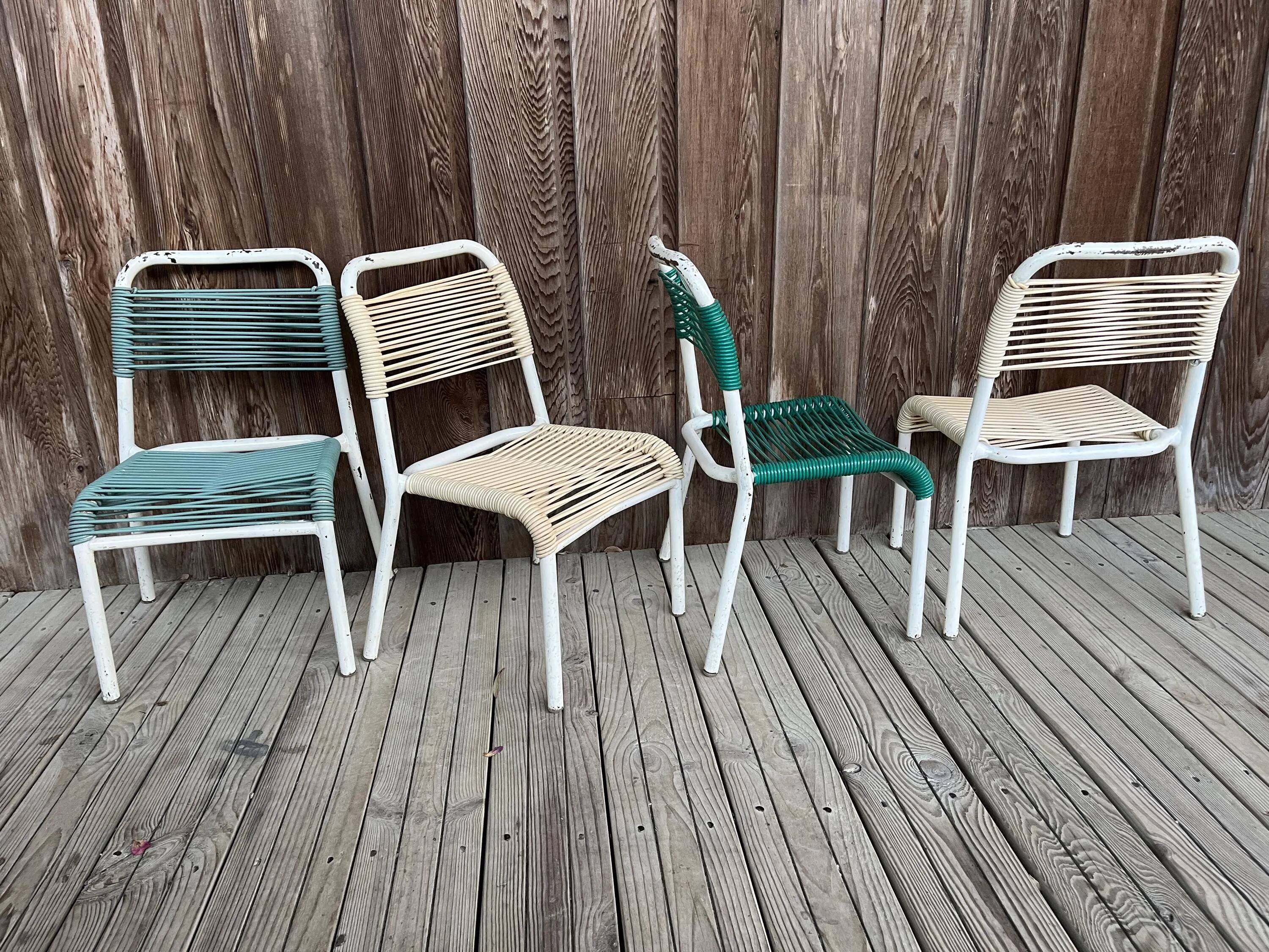 Set of 4 vintage 1960s Scoubidou children's chairs