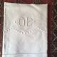 Drap fil de lin ancien avec monogramme OB