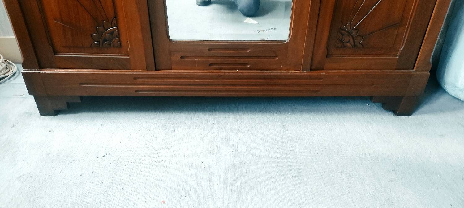 Old art nouveau 3-door wardrobe with mercury mirror