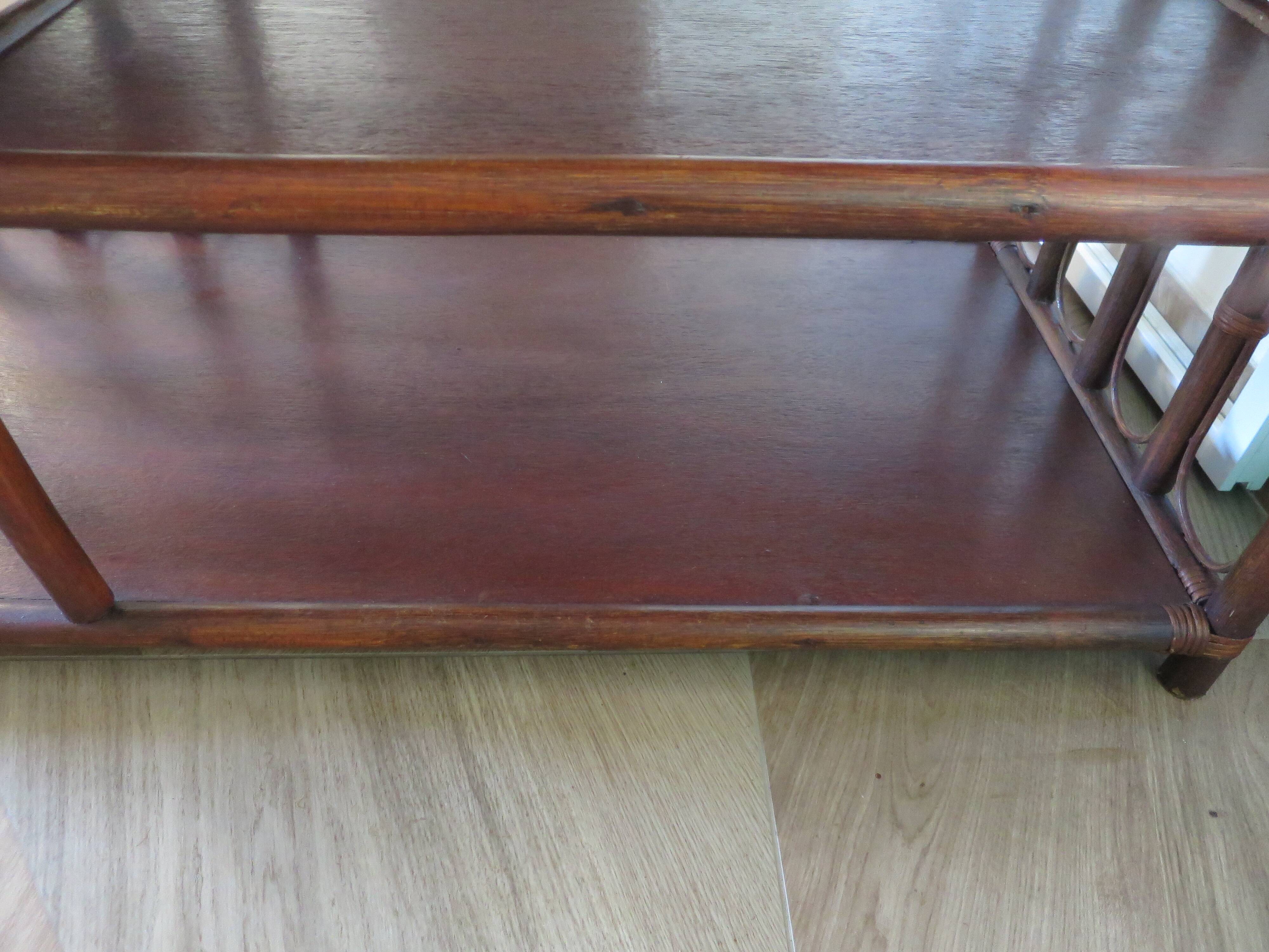 Retro side table - vinyl furniture - rattan and bamboo - 1980s