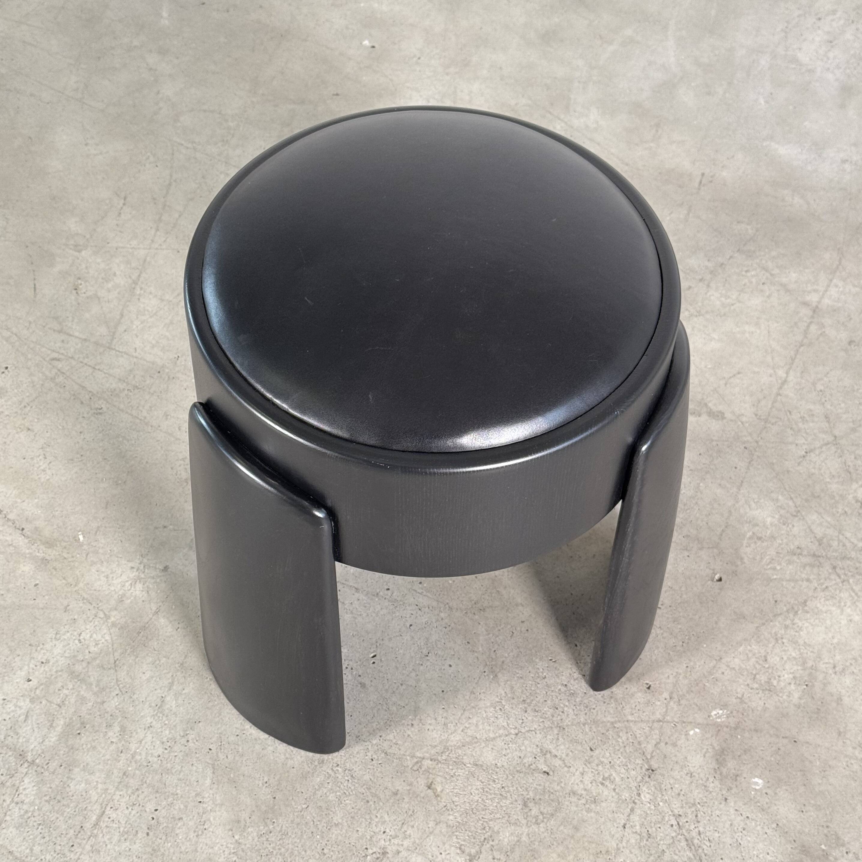 Sculptural Black Ash Wood Stool with Premium G.A. Full-Grain Leather, FORME