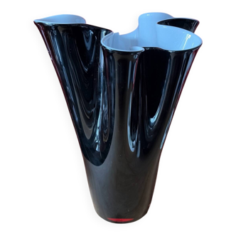 Large Black and White Handkerchief Vase in Murano Glass? H 30cm