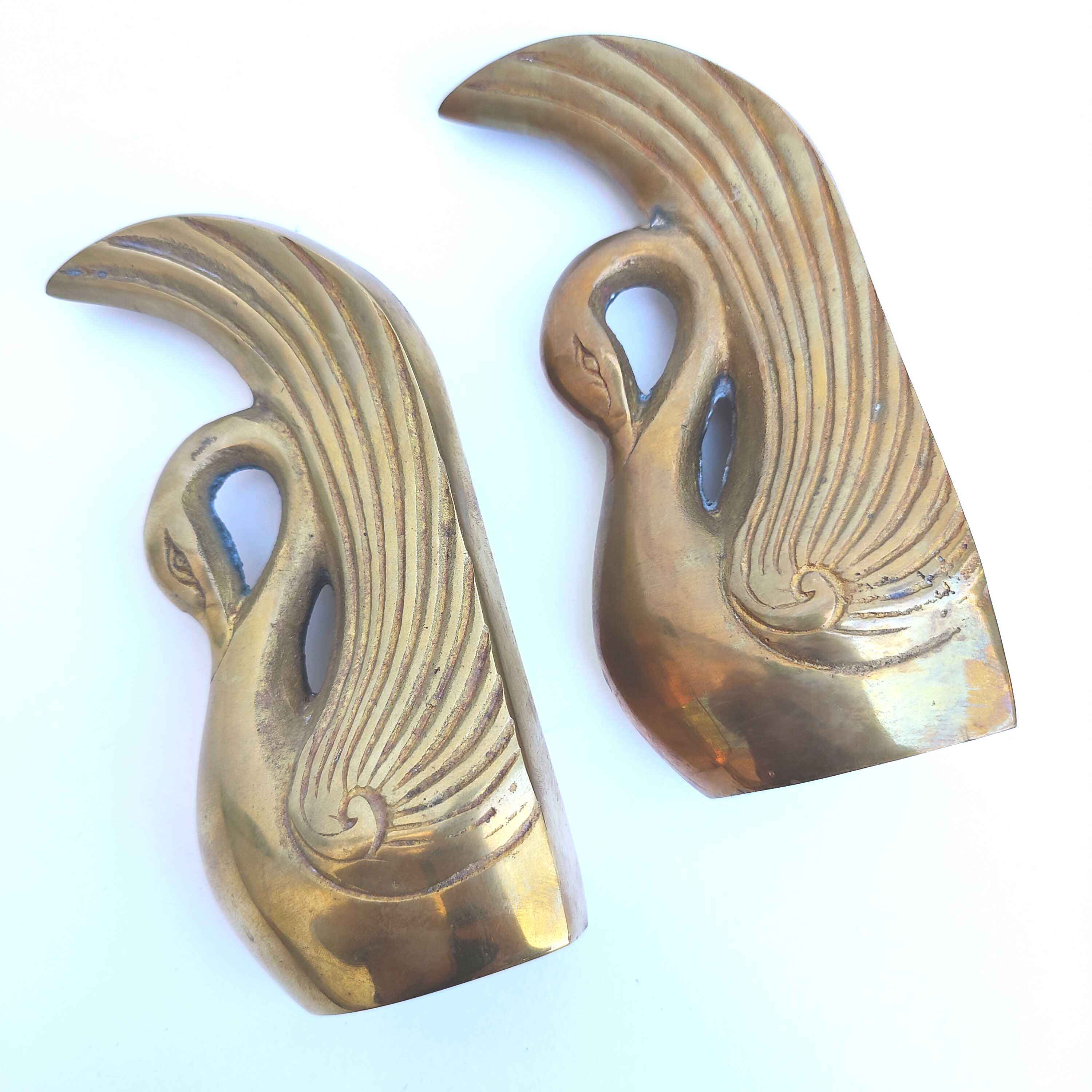 Pair of brass swan books greenhouse