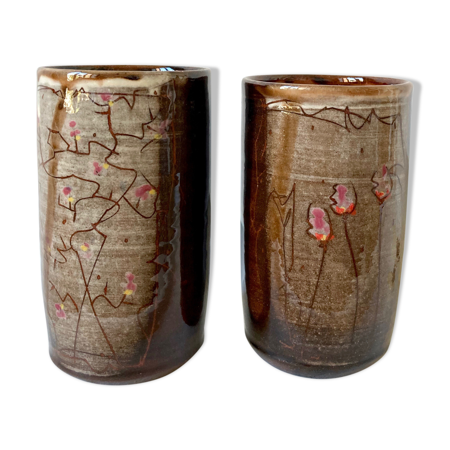 Pair of enamelled stoneware mazagran cups
