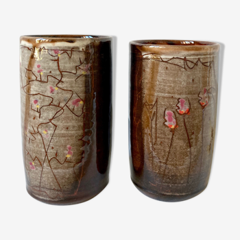 Pair of enamelled stoneware mazagran cups