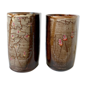 Pair of enamelled stoneware mazagran cups