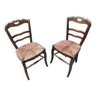 Pair of antique straw-seated chairs