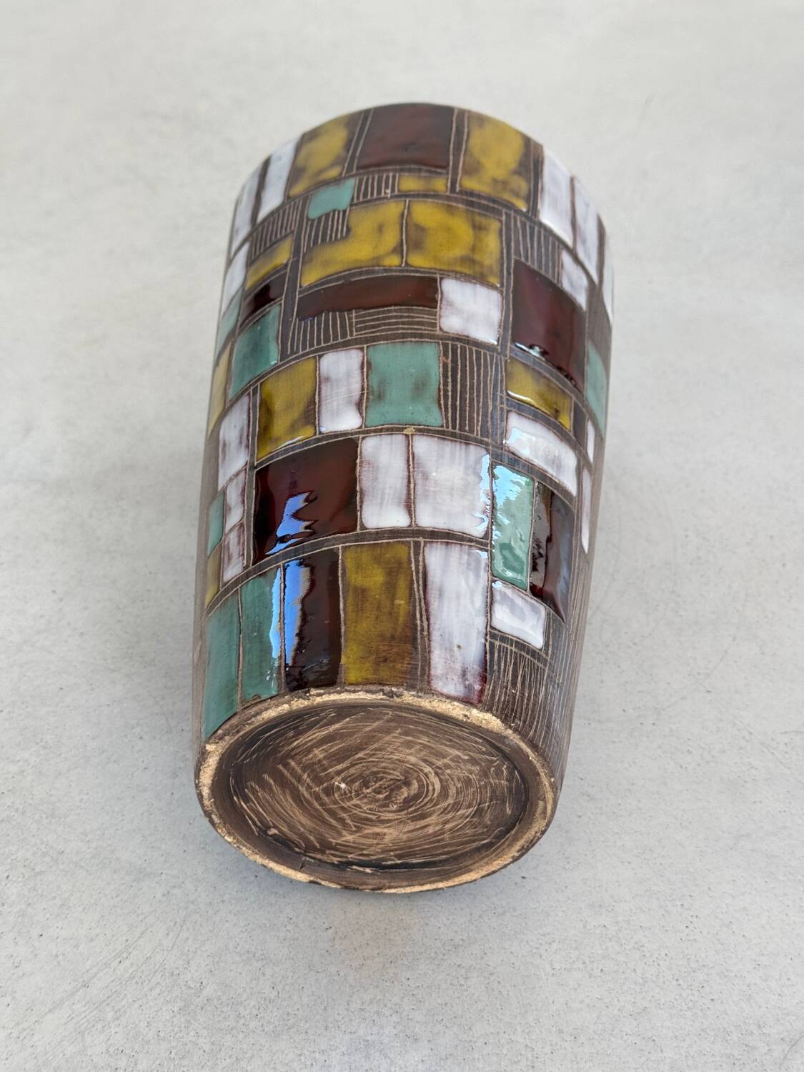 Vintage ceramic vase with abstract decor, Vallauris circa 1960