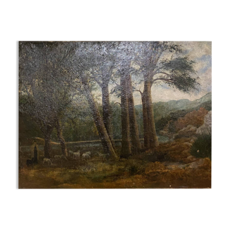 Shepherd and his sheep, oil on canvas