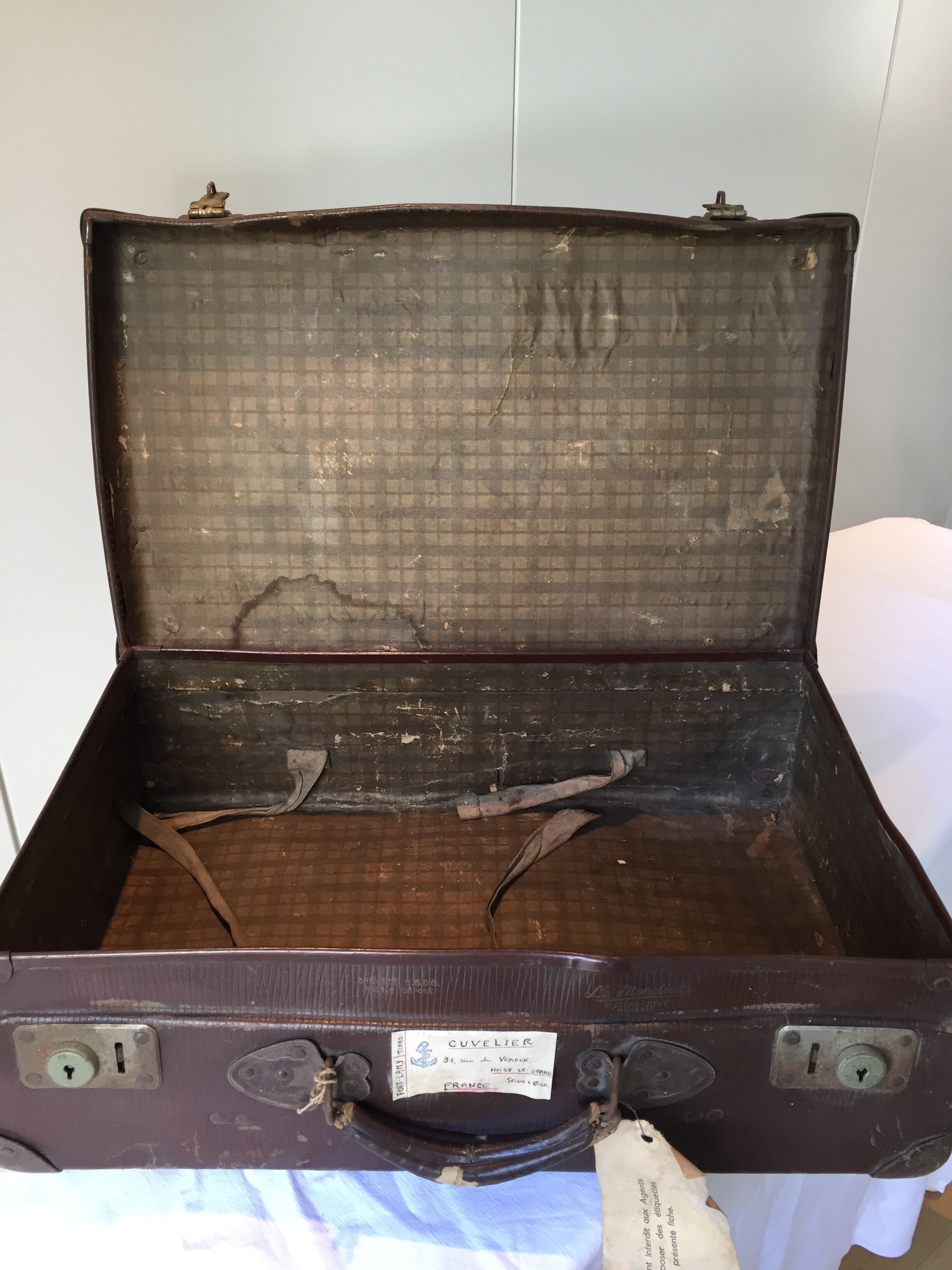 Suitcase box vintage with labels