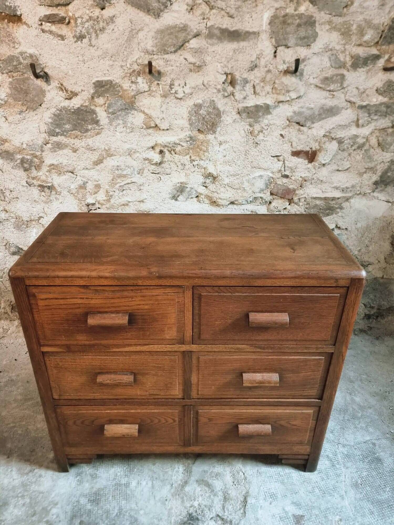 Vintage French Oak Chest of Drawers – 1930s, Solid Oak Storage Cabinet with Four Drawers