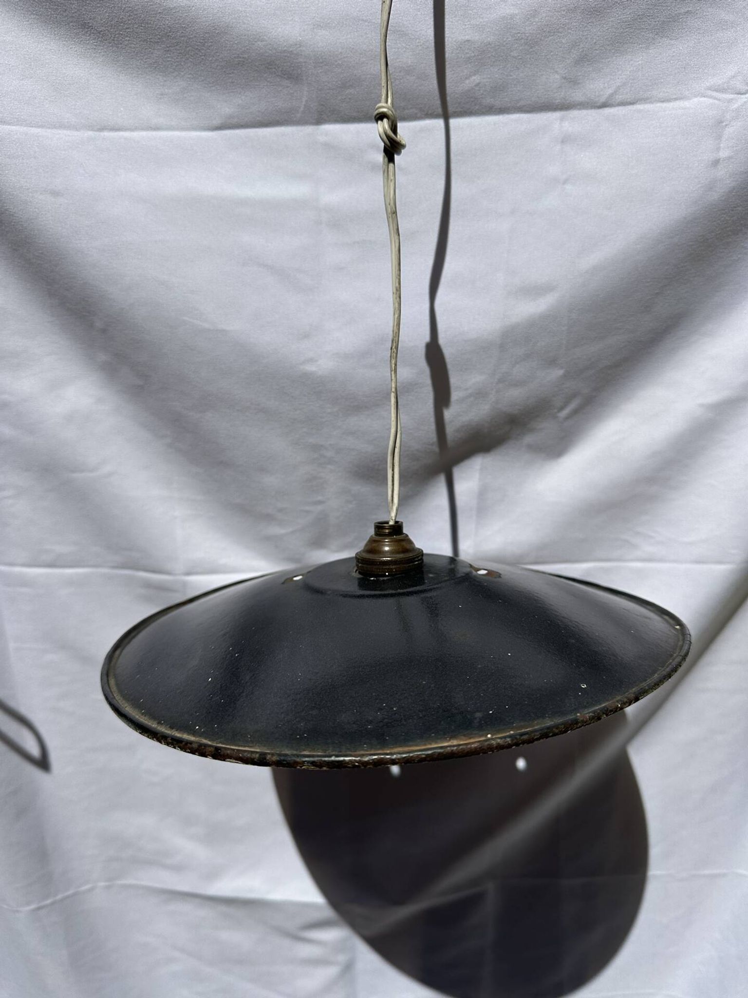Vintage industrial lamp, green and black enamelled metal.