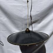 Vintage industrial lamp, green and black enamelled metal.
