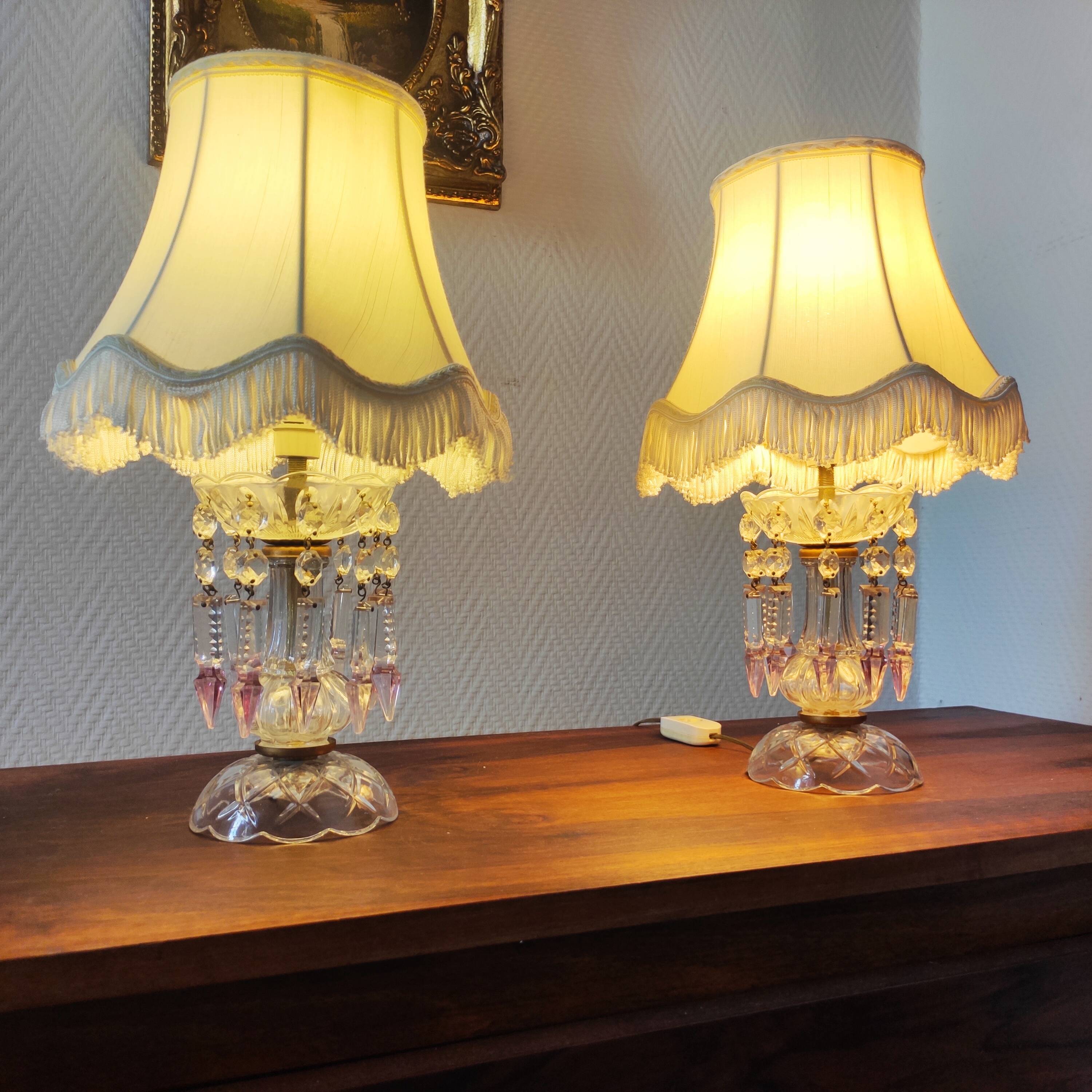 Pair of glass lamps with tassels