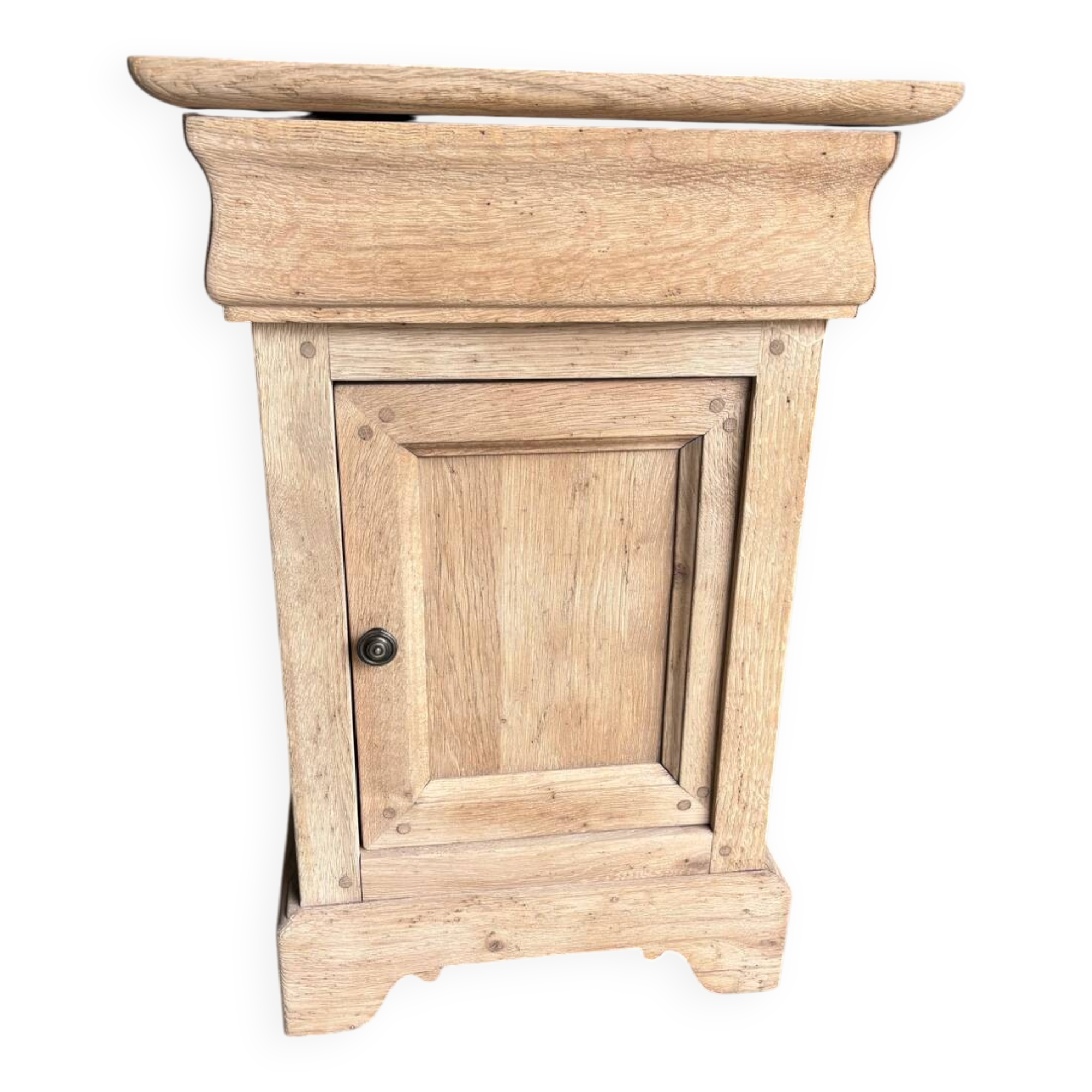 Raw wood bedside table