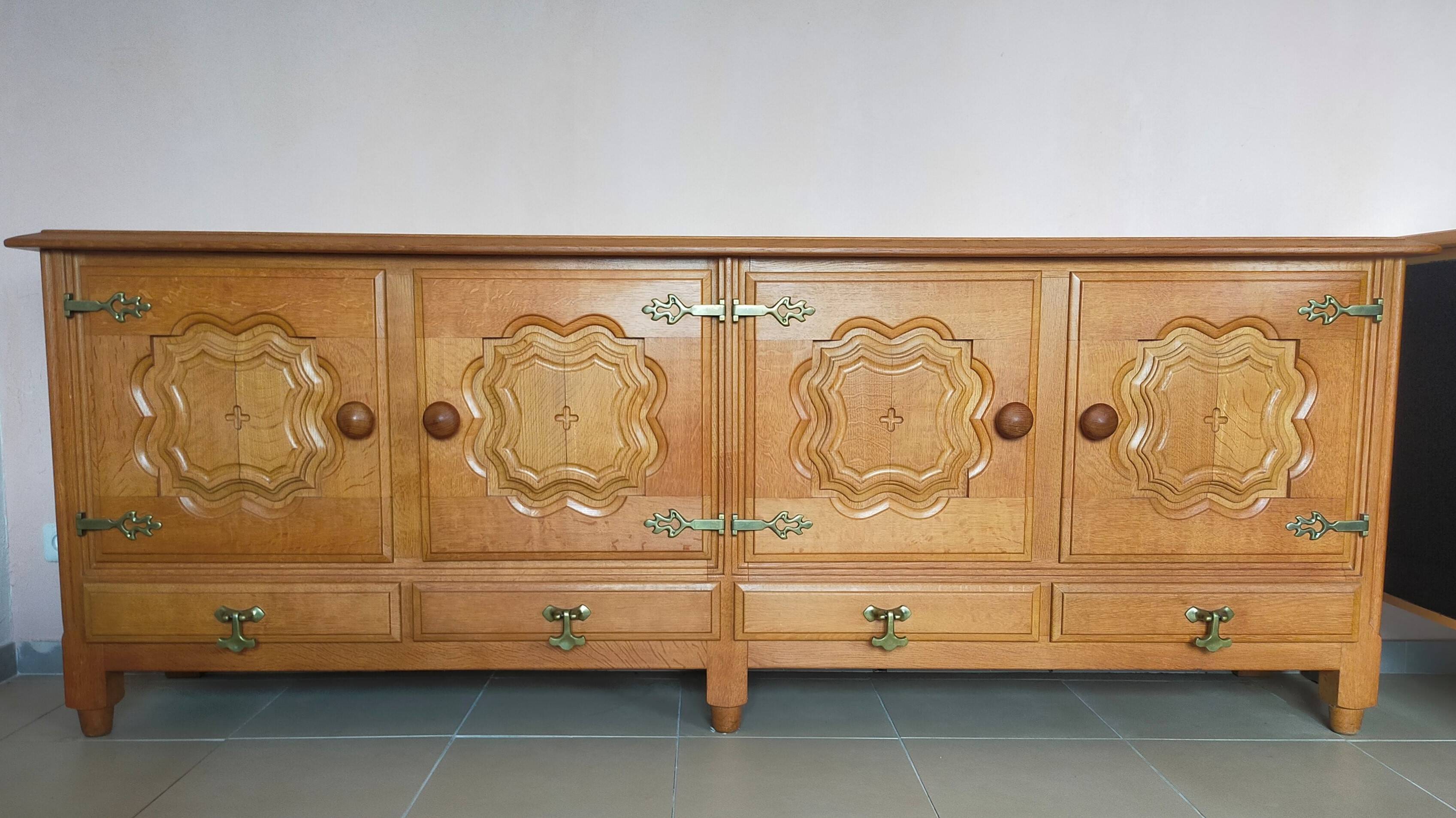 Oak sideboard by Guillerme and Chambron 1960
