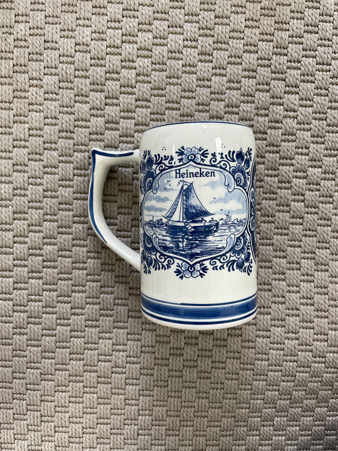 Heineken beer mug in hand painted Delft blue