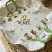 Large decorative antique plate with raised flowers – 19th century style