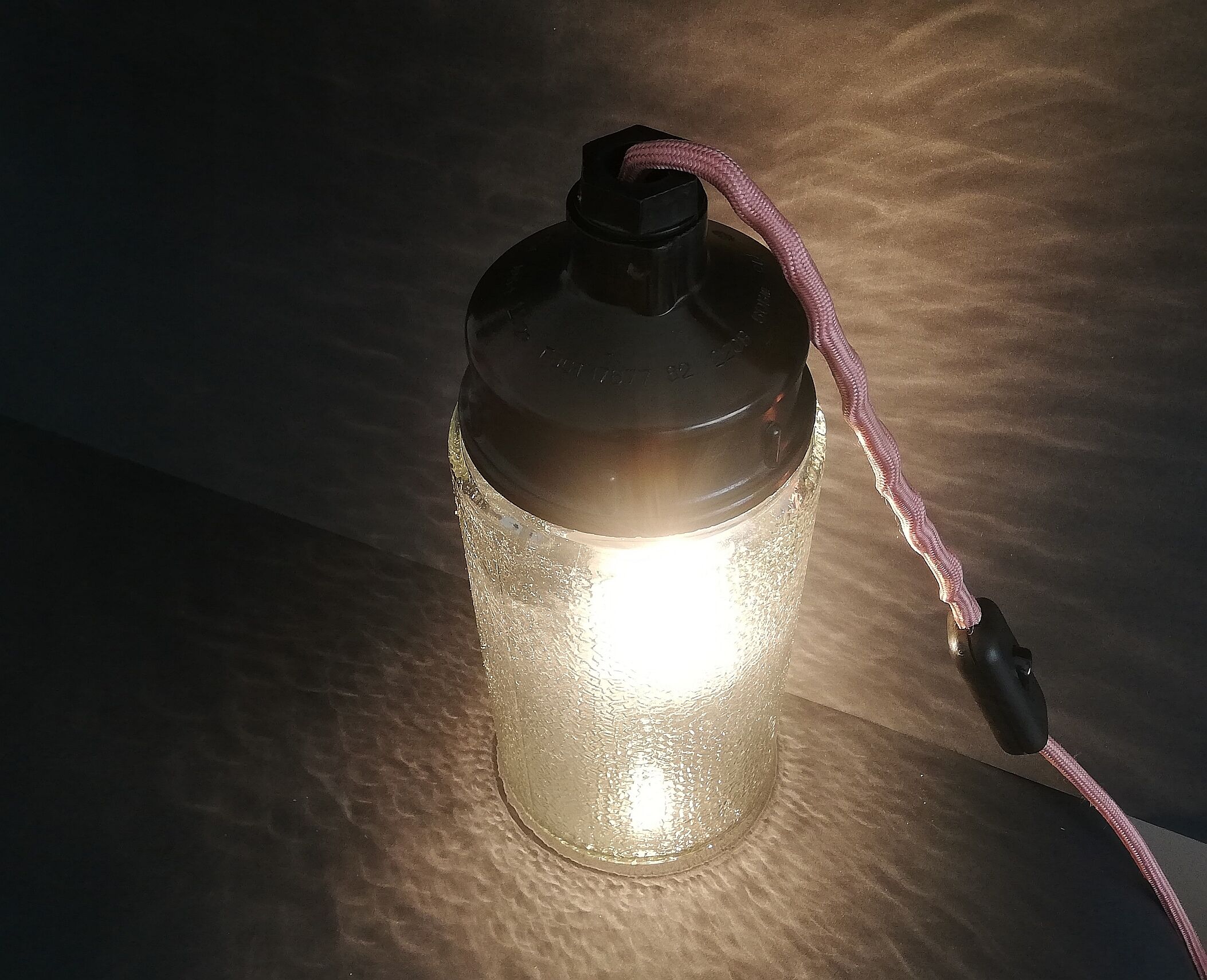 1990s Russian Soviet glass mason jar table lamp lantern Industrial